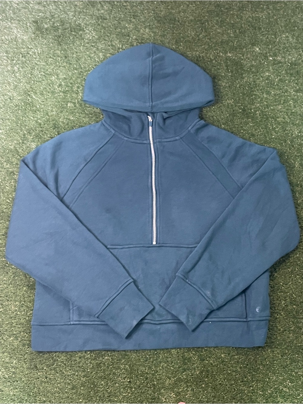 Men's Half-Zip Hooded Sweater - Teal Blue